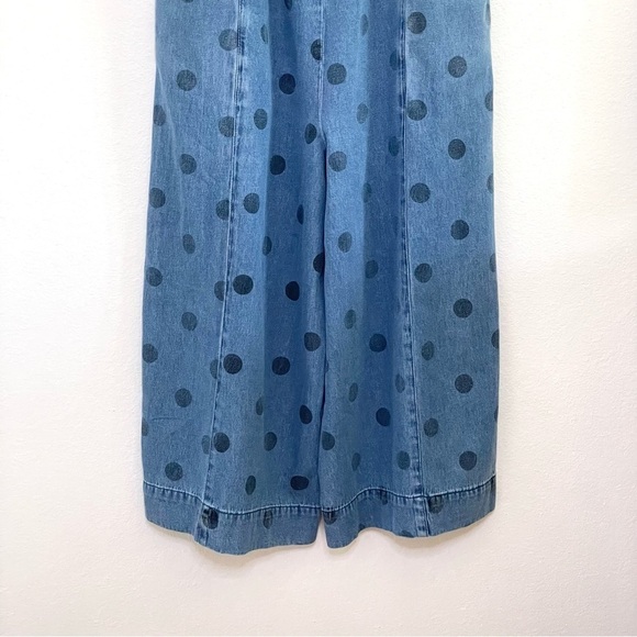 Anthropologie Porridge Chambray Polka Dot Wide Leg Jumpsuit Denim Light XS - Picture 9 of 13